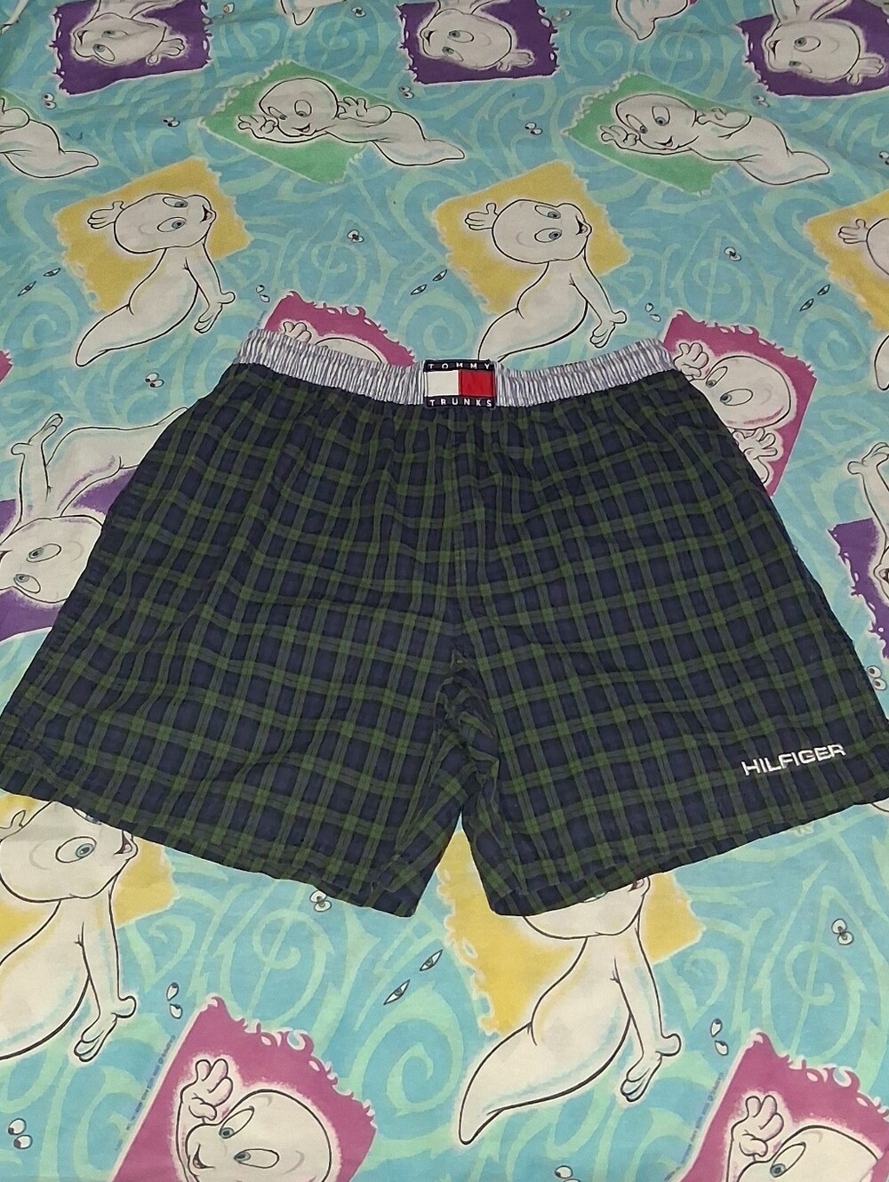 90s Tommy Hilfiger Flag Plaid Board Vintage Swim Shorts Trunks